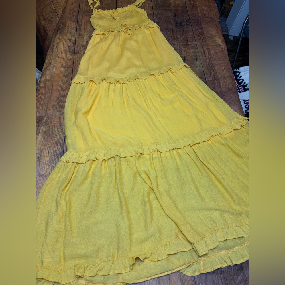 Lush Womens Yellow Smocked Tiered Ruffle Maxi Dress Small Boho Summer Sun Dress - Picture 5 of 8
